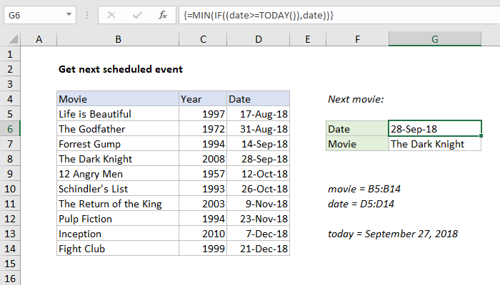 Excel Formula Get Next Scheduled Event Exceljet Excel Formula Get Next Scheduled Event Exceljet